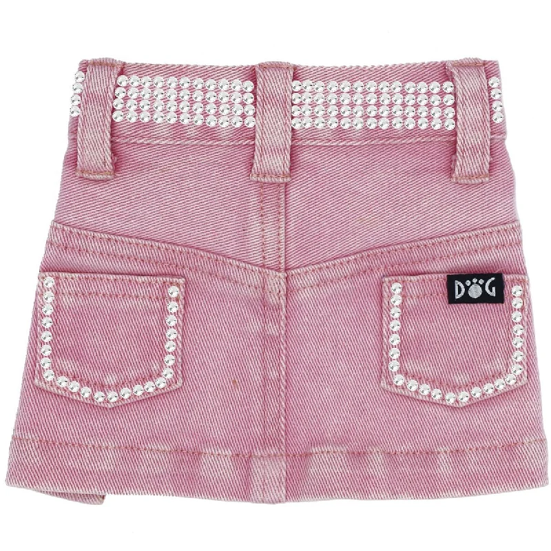 Jane Denim Dog Skirt Pink With Rhinestones lace skirt romantic