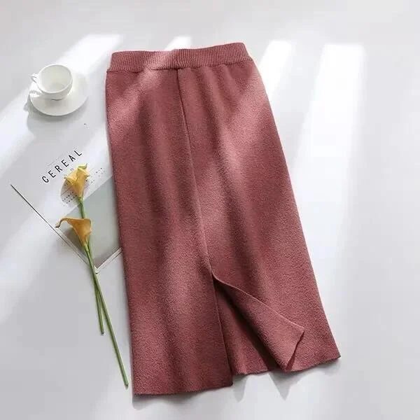 Knitted Skirt Mid-length Autumn and Winter Is Thinner One-step Skirt Split Skirt A-line Skirt Female Bag Hip Skirt corduroy skirt durable