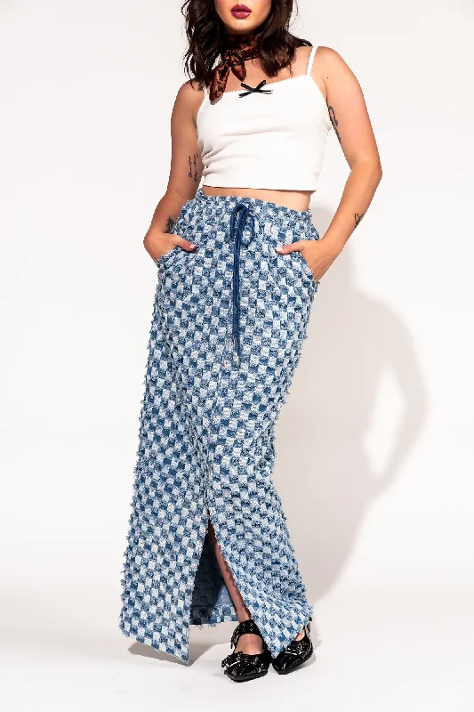 Check Mate Textured Denim Maxi Skirt wool skirt warm