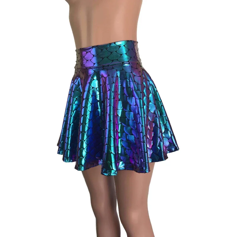Skater Skirt - Holographic Mermaid high slit skirt