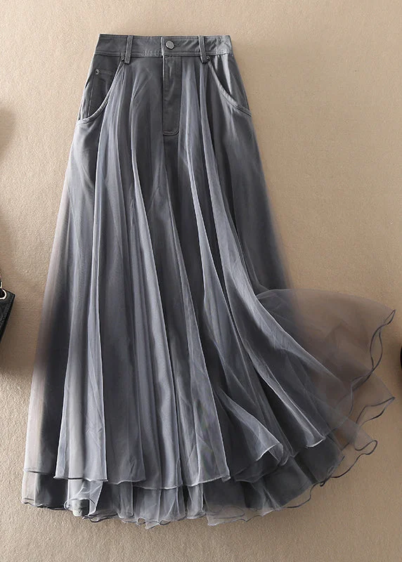 Natural Grey high waist Patchwork Tulle Skirts Spring cotton skirt soft