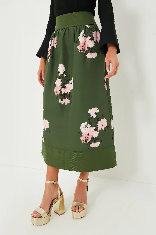 Olive and Pressed Powder Floral Louise Skirt floral skirt print