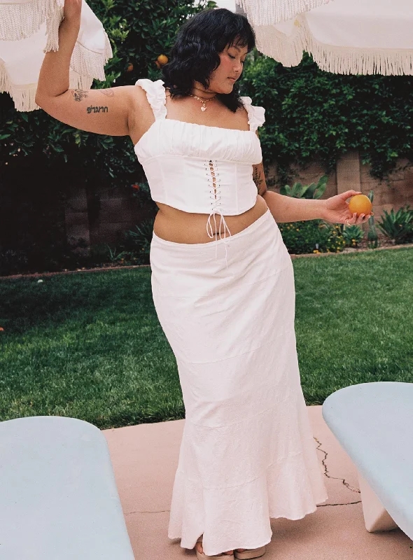 Raven Mid Rise Maxi Skirt White Curve leather skirt modern