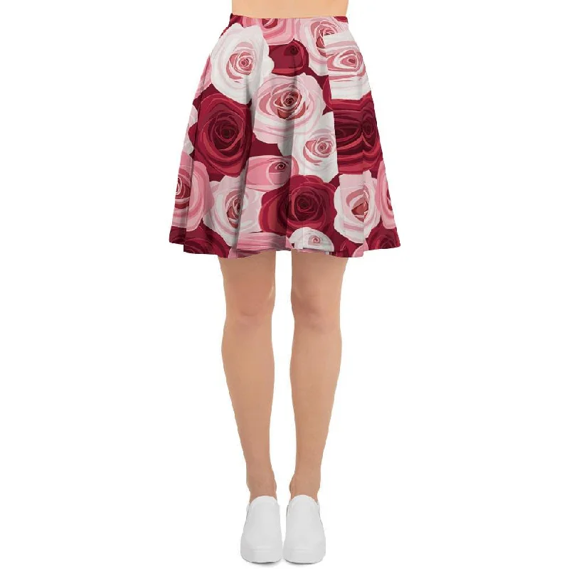 Red And Pink Rose Floral Women's Skirt lace skirt feminine