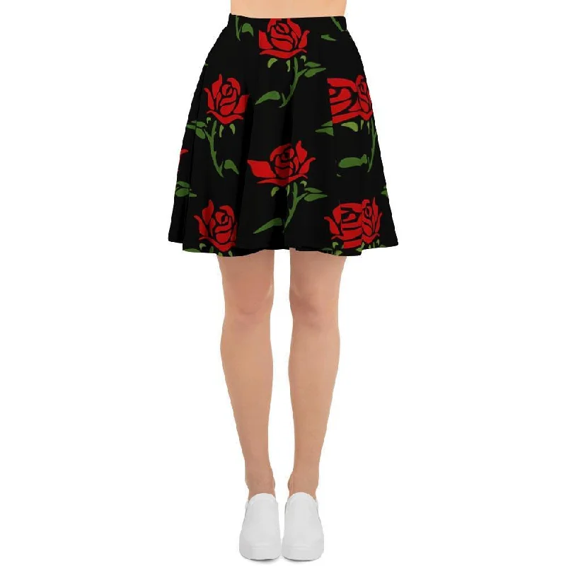 Red Doodle Rose Floral Women's Skirt denim skirt classic