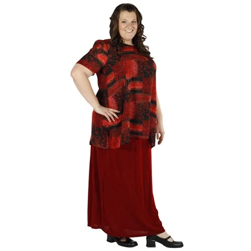 Red Long A-Line Skirt Women's Plus Size Skirt leather skirt refined
