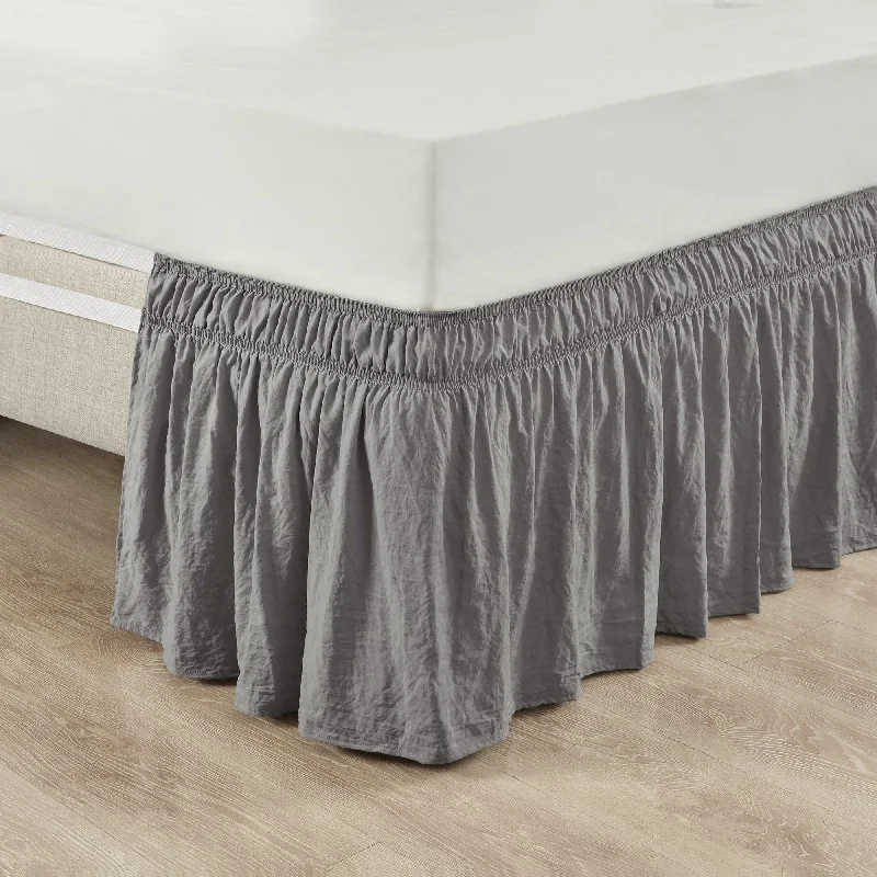 Ruched Ruffle Elastic Easy Wrap Around Bed Skirt silk skirt lustrous