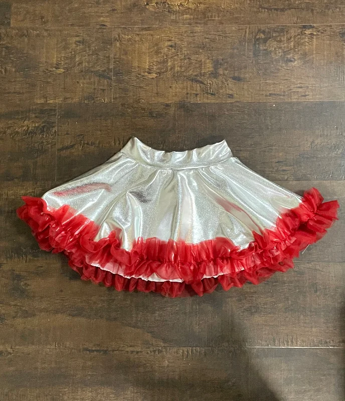 Solid Silver Skirt With Red Ruffle - Select Size slim fit skirt