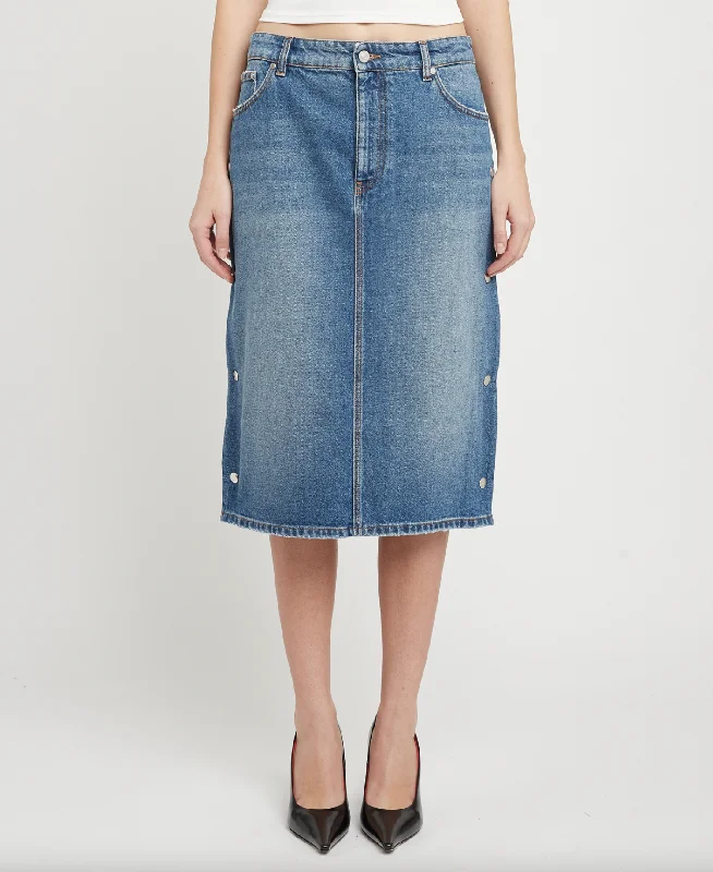 Snap Blue Denim Skirt linen skirt breathable