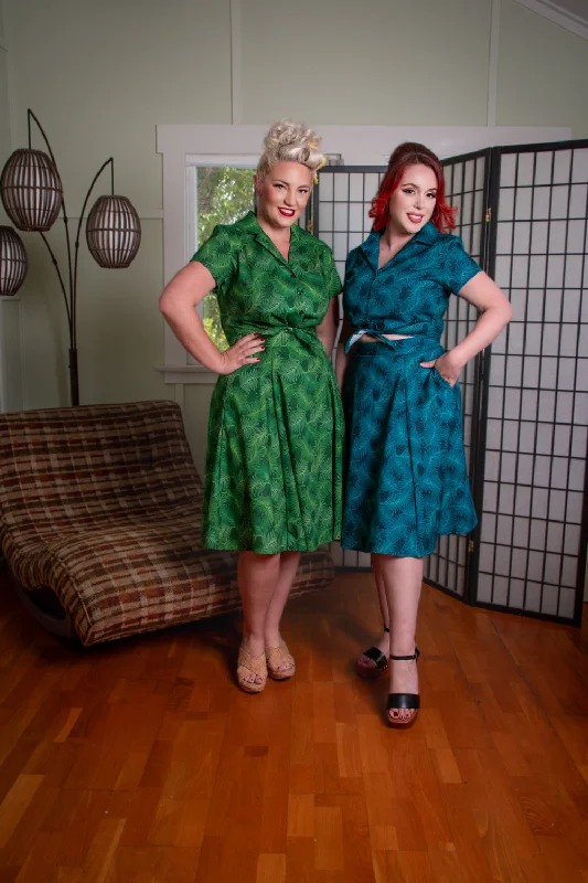 Twirl Skirt- Teal Ferns zip skirt side